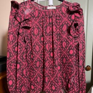 Ulla Johnson Burgundy and Black Floral Silk Blouse